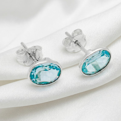 925 Sterling Silver Elegant Oval Cut Natural Gemstone Stud Earrings