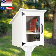 Little Library Box Outdoor - 16X14X23 Inch White Library Book Kit Book Exchange