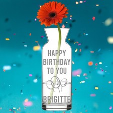 Glass Flower Vase With Engraving For Birthday