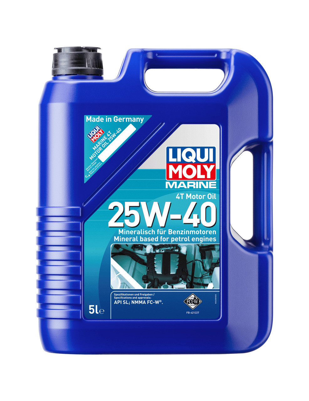 Garrafa aceite mineral de motor para marina 4T 25W-40 API SL. NMMA FC-W® 5 L