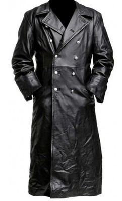 Men s Genuine Black Leather Trench Coat   Steampunk Gothic Long Winter Jacket