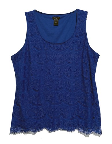 Ann Taylor, Top Azul con Superposición de Encaje Sin Mangas Cuello Redondo, Talla L - Imagen 1 de 5