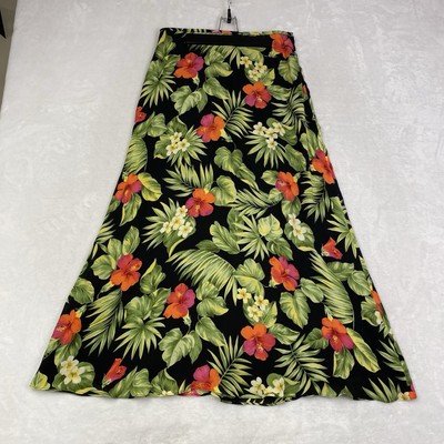 Ralph Lauren LRL 6 Hibiscus Pink Green Black Palm 100% Silk Tropical Maxi Skirt