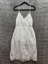 Astr The Lable V-Neck Sleeveless Lace A-Line Midi Dress White Womens Size L