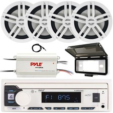 Pyle Marine Bluetooth Receiver, 4x 6.5" 180W Speakers, Amplifier, Radio Cover