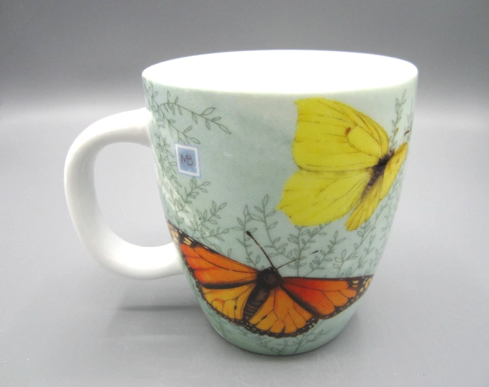Taza de café de té Hallmark blanco verde cinco mariposas multicolores 14 oz (419) Foto 3 de 4