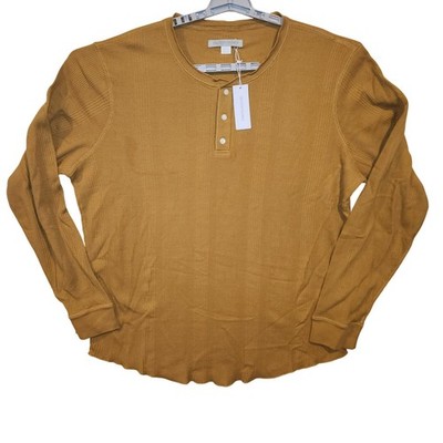 Outerknown Hightide Henley Mens XL Mustard Yellow Waffle Knit Long Sleeve Shirt