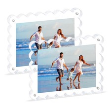2Pack Acrylic Magnetic Photo Frame 5x7 Inch - Sleek Scalloped Design, 10 10mm...