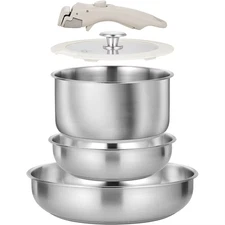 Stainless Steel Pots and Pans Set, 7 Piece Stainless Steel Cookware Set with Det