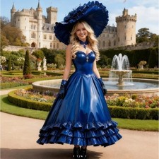 Shiny Royal Blue Prom Dress Ankle Length Sweetheart Ball Gown Tiered Party Gown