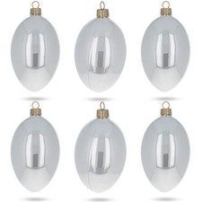 Set of 6 White Glossy Glass Egg Ornaments 4 Inches