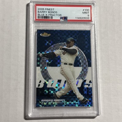 2005 Barry Bonds Giants /150 PSA 9 Topps Finest Blue X-Fractor Parallel #100