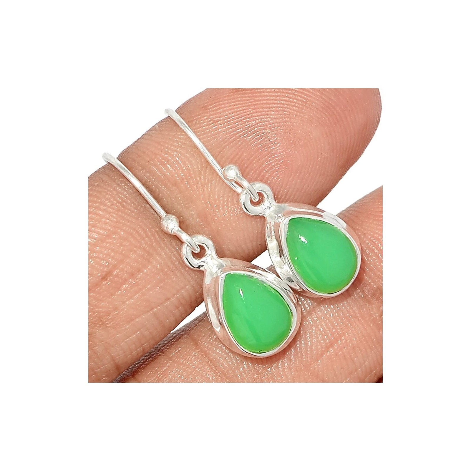 Boucles d'oreilles chrysoprase KC82.1 en pierre fine taillée main