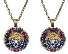 2 x WOLF PENDANTS WITH NECKLACE METAL / COLOURED 3cm AMULET