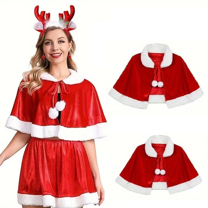 圣诞天鹅绒披肩斗篷角儿童和成人开普长袍假日派对服装 — 第 4/4 张图片