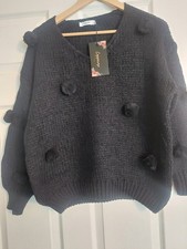 Tu Ladies Black Pom Pom Jumper (Super Cute!!!!)