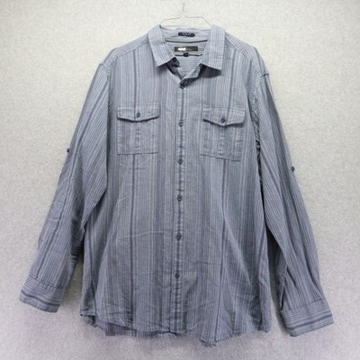 Marc Anthony Shirt Mens Large Slim Fit Flap Pocket Button Up Striped Long Sleeve