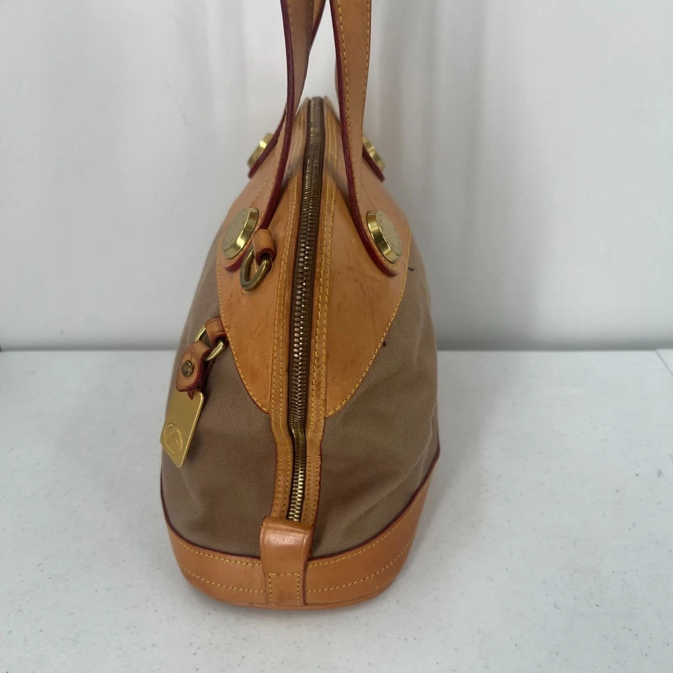 Cartera Dooney & Bourke Cabriolet Domo De Colección Lona Tostada Cuero Vachetta EE. UU. Foto 3 de 4