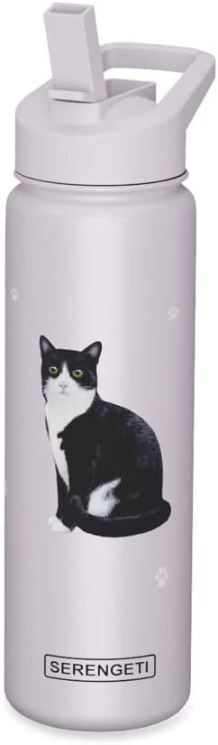 Бутылка для воды E-S Pets из нержавеющей стали, 24 унции, непроливаемая (Черно-белая кошка)