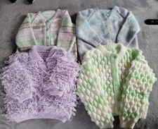 4 VTG HAND CROCHET INFANT GIRL SWEATERS EUC MULTI COLOR BUTTONS SOFT 12 MTH