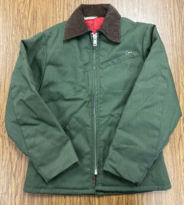 Vintage Key Imperial Green Work Jacket Zip Front Brown Corduroy Collar NEW