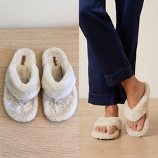 OluKai Kipe'a Heu Women's Slipper Sandals Size 7 Wool Shearling Furry Flip Flop