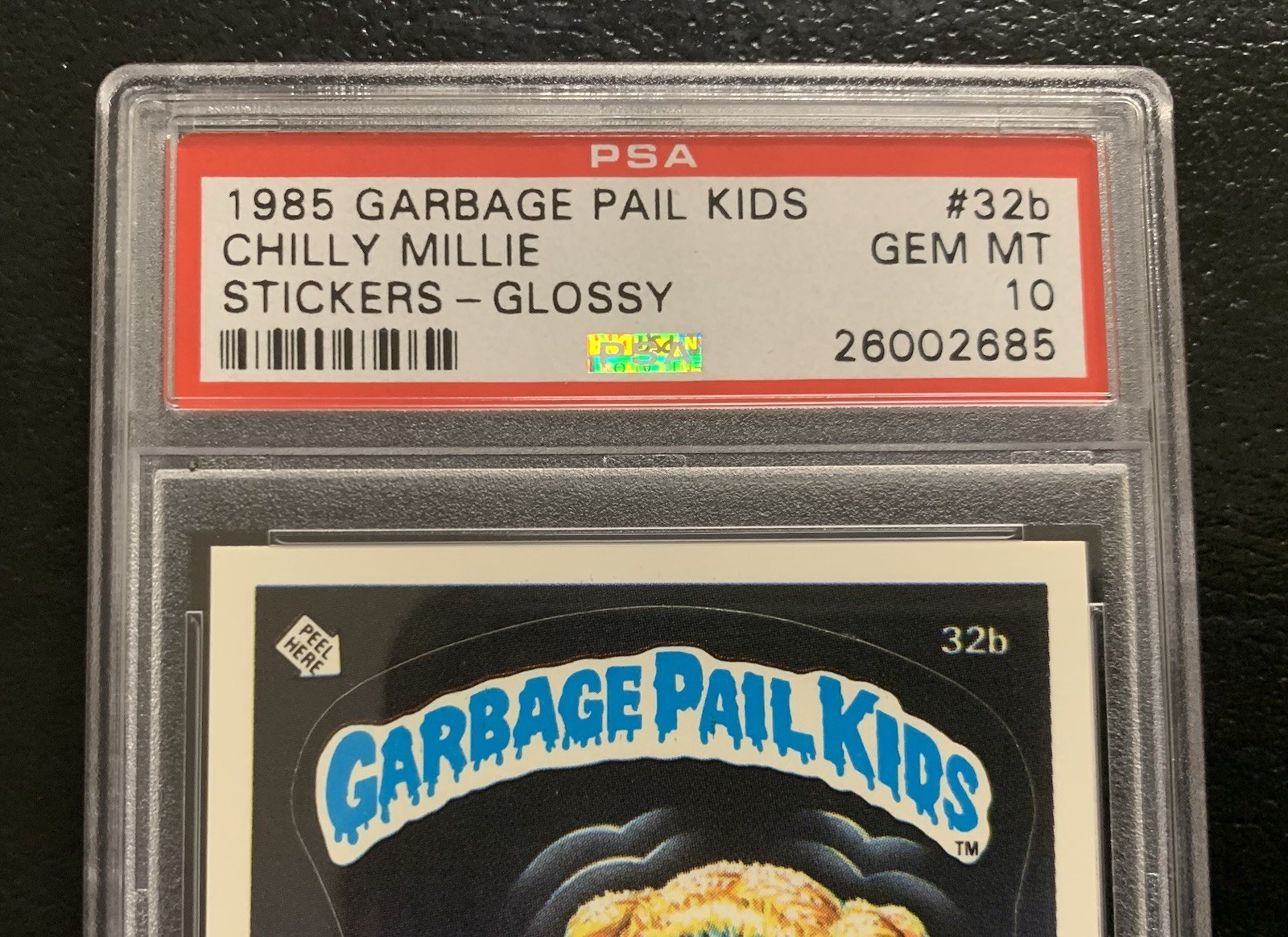1985 Garbage Pail Kids Chilly Millie 32b PSA 10 GEM MINT-RARE GLOSSY CARD!! TWT view 3