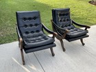 Mid Century Modern Stansberry Tufted Black Vinyl Lounge Chairs
