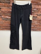 DA NANG SURPLUS VINTAGE WOMENS PANTS BLACK MEDIUM EMBROIDERED COTTON NWT