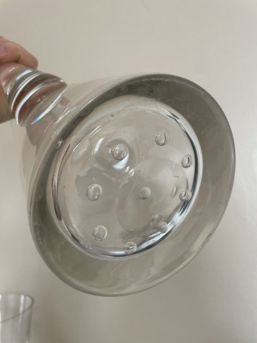 GERMAN Crystal Etched Engraved Signed Art Glass Controlled Bubble Jug Pitcher - Picture 12 of 14