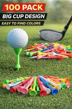 100 Pack Golf Tees 3.25 Big Cup Plastic Low Friction Multi Color Durable