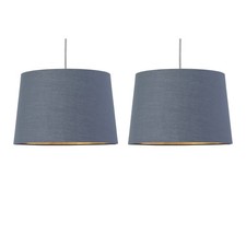Image of Set of 2 Dark Grey with Gold 28cm Easy Fit Pendant Lightshades Table Lamp Shades