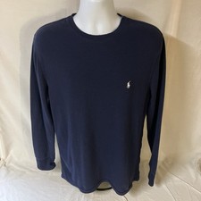 Polo Ralph Lauren Thermal Sleep Shirt Cotton Blend Large Blue w/ White Logo FS