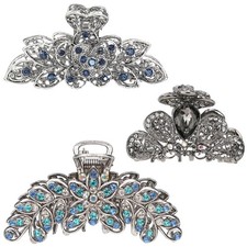 3PC Vintage Crystal Hair Claw Clips - Stylish Metal Clamps for Long Thick Hair