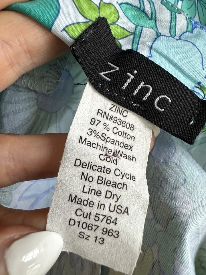 Vestido Lápiz Midi Y2k Años 90 Zinc Talla 13 Algodón Azul Verde Floral Sin Tirantes Foto 4 de 4