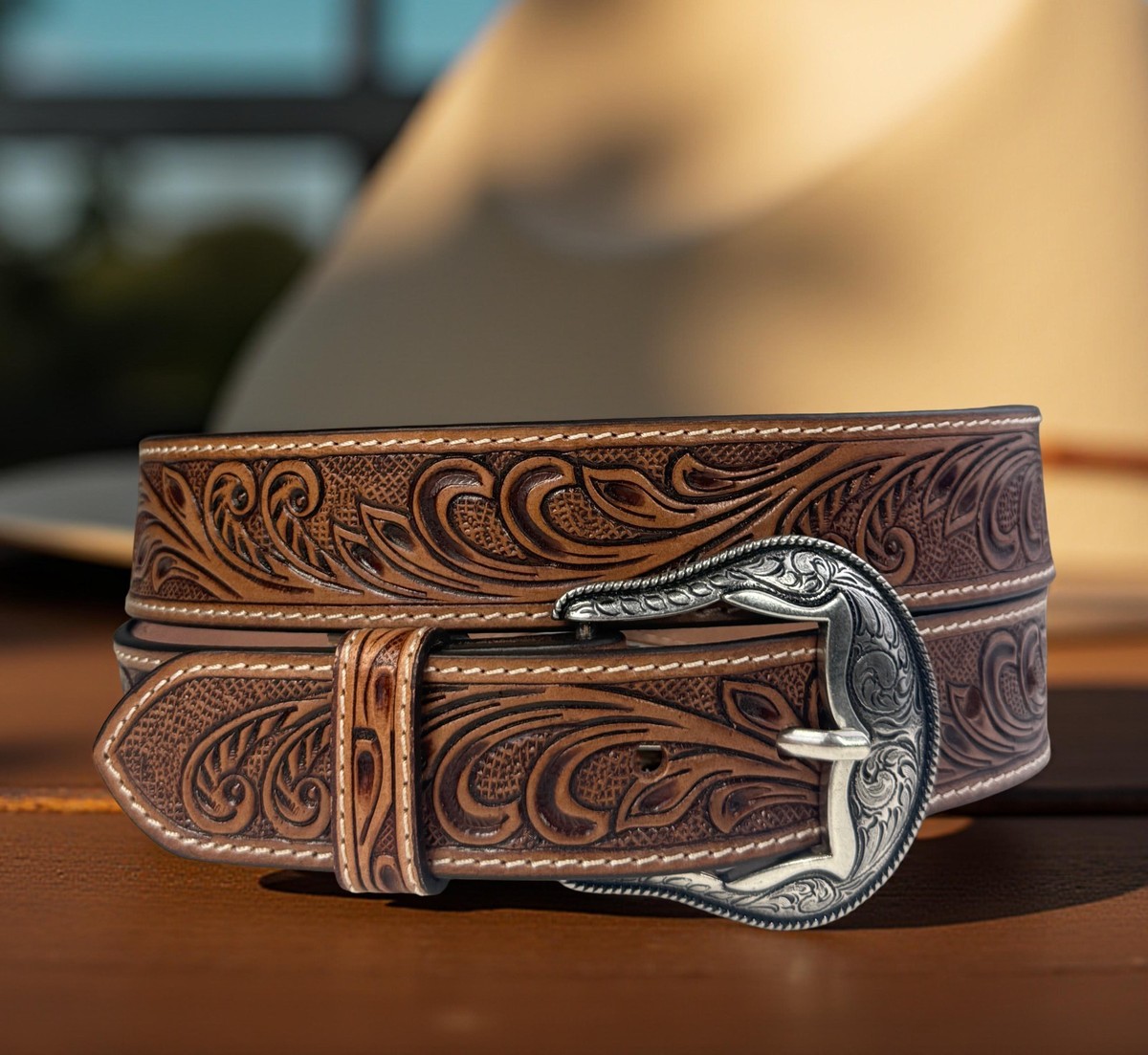 Western Genuine Leather Belt Full Grain Handmade Men display picture 1