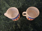 2 - Vintage Patriotic Milk Glass Heat Resistant GlassBake  Coffee Cup Mugs