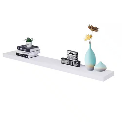 60 In. W X 9 In. D White Floating Decorative Wall Shelf, Wood Modern Display She