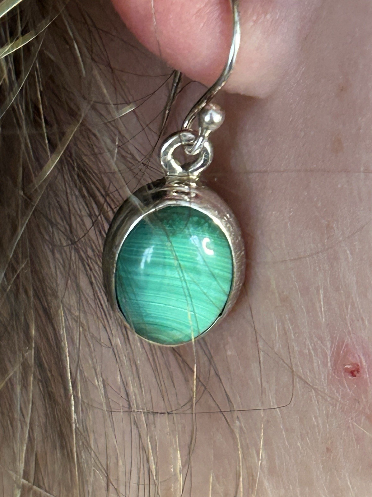 Boucles d'oreilles en malachite véritable et argent 925 massif pour femme