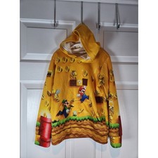Boy's sz M Mario Yellow Long Sleeved Hoody Sweatshirt