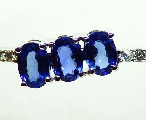 2.31CT 14K Gold Natural Sapphire White Cut Diamond Vintage Halo Bangle Bracelet - Picture 3 of 6