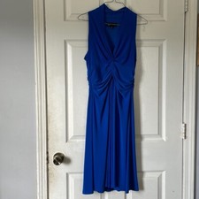 Jones New York royal blue work career v neck halter neck Rouched midi dress 10