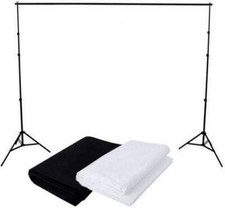 Fodoto 6ft H x 10ft W Backdrop Stand w/ 2PC 6'x9' White and Black Backdrop