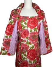 Vtg NOVIELLO-BLOOM Floral SILK 2 pc Ladies Dress Suit w Tank Dress  Jacket Sz 6