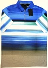 Bugatchi Mens Polo Shirt Short Sleeve Ocean Blue White Brown Stripe $129