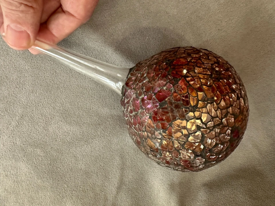 Crackled Mosaic Art Glass Hand-Blown Balloon with Long Stem - Image 2 of 4