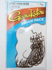 gamakatsu offset shank worm hook size 3/0 hooks 07113-25 value pack bronze