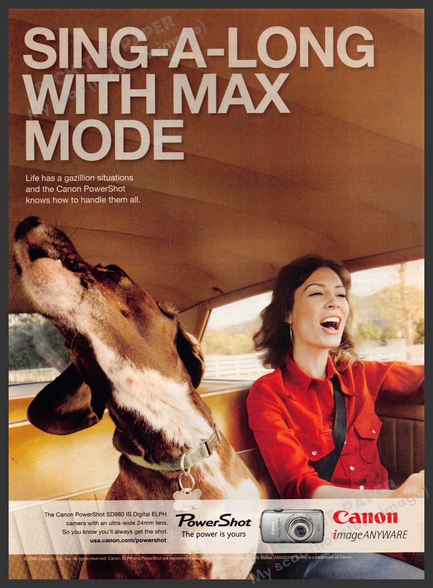 Canon PowerShot 2000s Print Advertisement Ad 2009 Singing Dog in