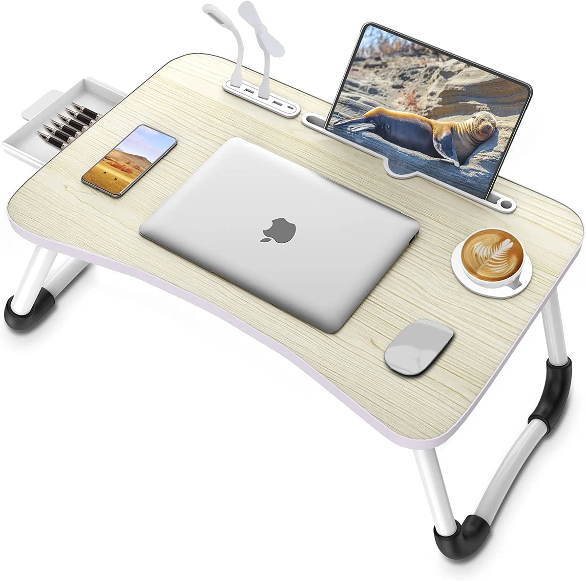 Bed desk with usb cheap port and cup holder