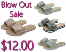 Womens Glitter Wrap Rhinestone Slip on Flip Flop Slide Sandals Sizes 6 7 8 9 10